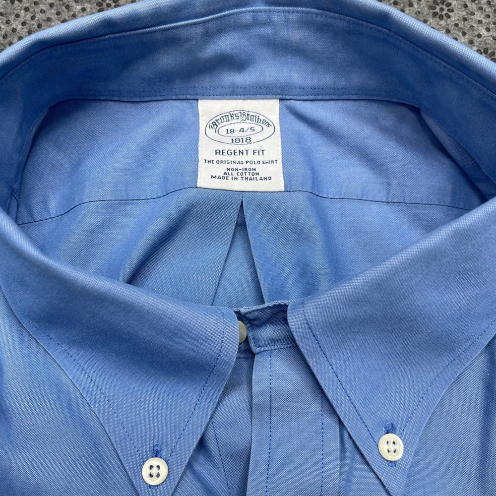 Brooks Brothers Regent Fit Blue Non-Iron Cotton Button Down Shirt Mens 18 4/5 - Picture 3 of 10